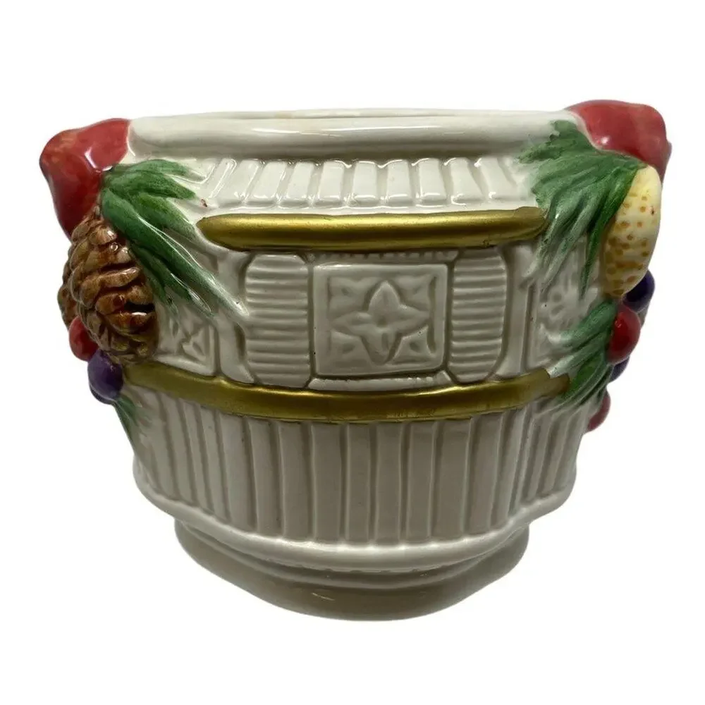 Vintage Fitz & Floyd‎ Fruit and Pinecone 3″ Candle Ceramic